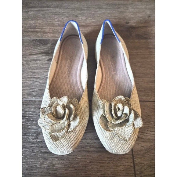 Rothy's Shoes - Rothys The Point Metallic Gold Rosette Flats Womens Size 8 Shoes